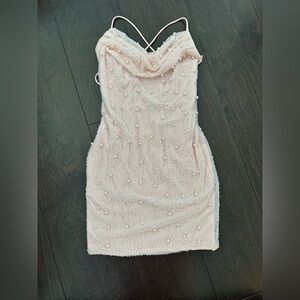 OHPOLLY Pink embellished pearl mini dress